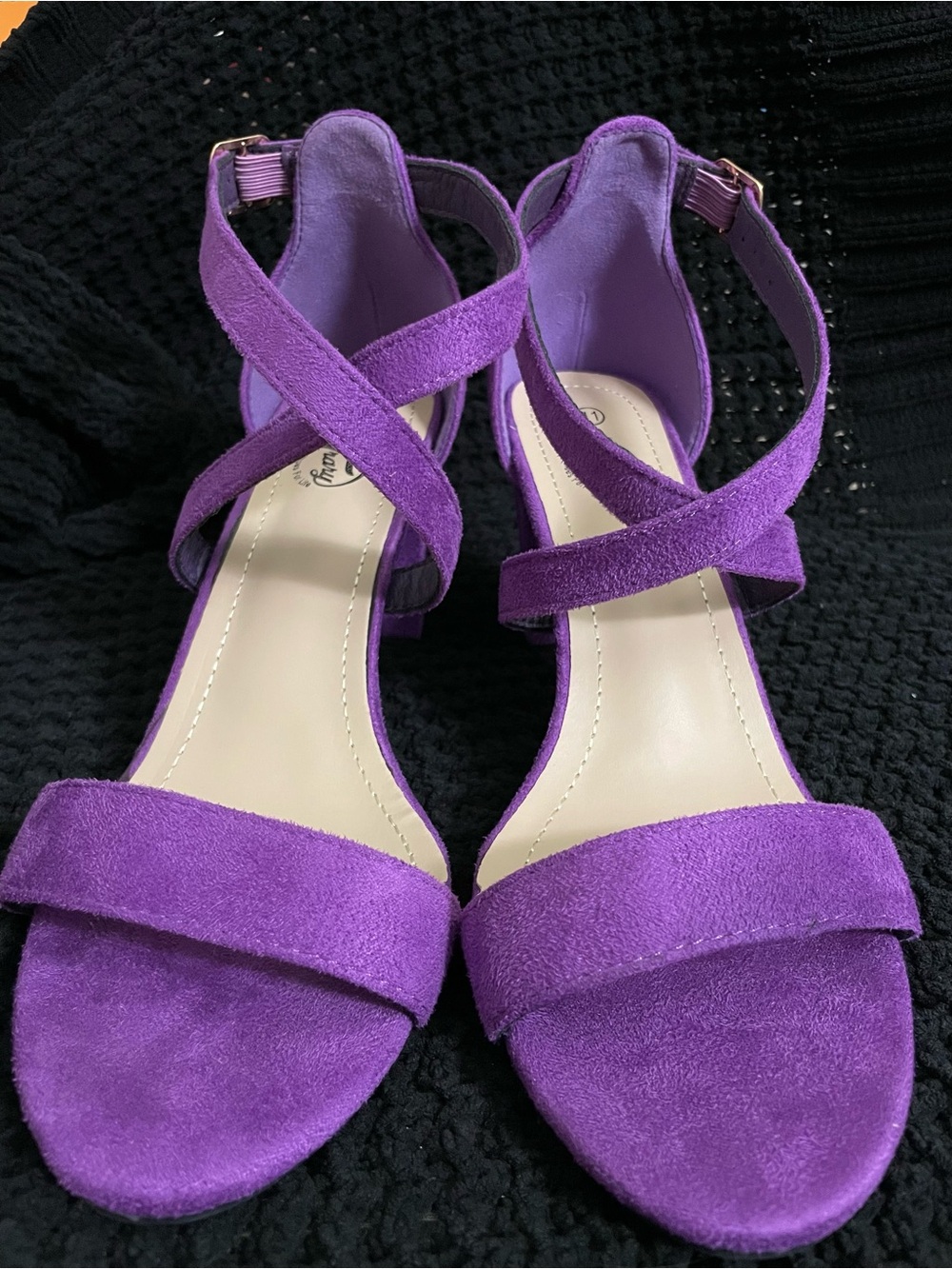 Trary Purple Suede Crisscross Ankle Strap Heels